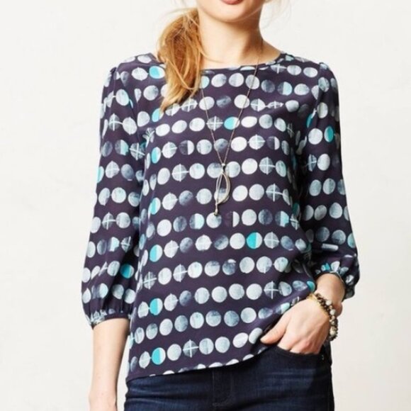 Anthropologie HD in Paris Silk Moon Phase Blouse Open Back Detail Like-New - XS - Picture 1 of 12